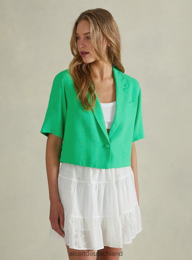Kleidung de Alcott Frauen Kurzer Blazer aus Leinenmischung gn3 grünes Licht 88J68R186