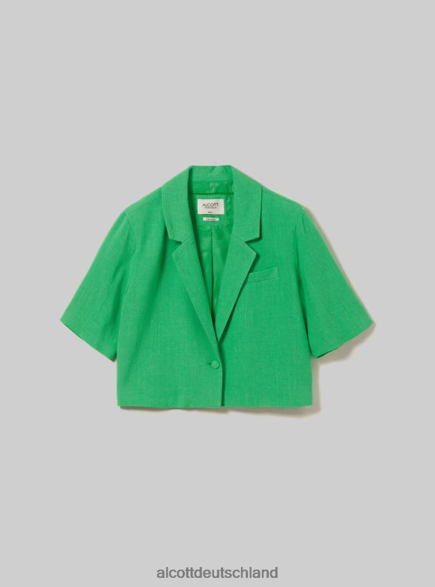 Kleidung de Alcott Frauen Kurzer Blazer aus Leinenmischung gn3 grünes Licht 88J68R186