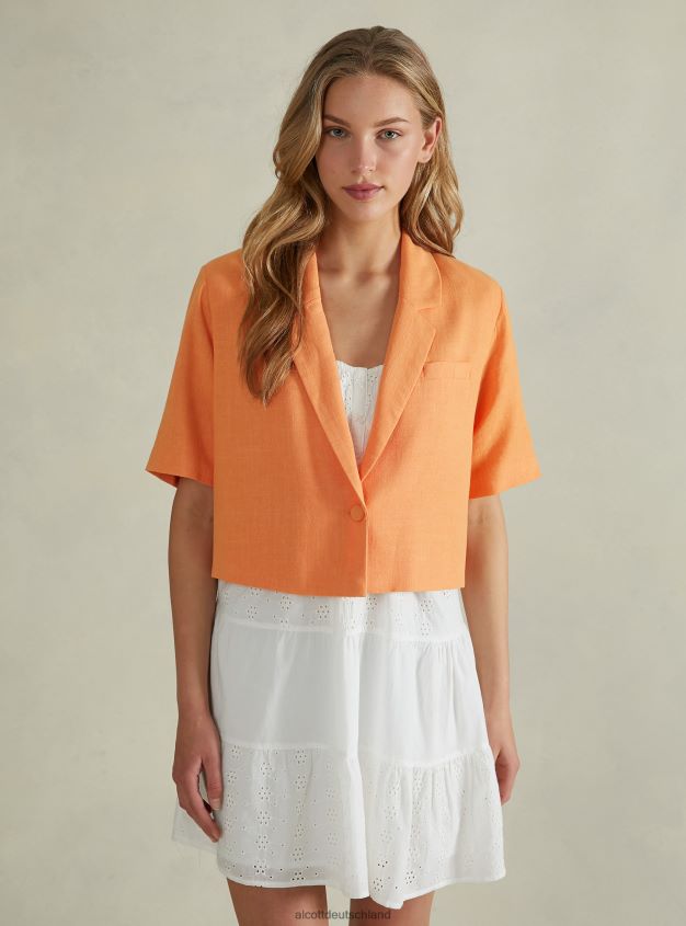 Kleidung de Alcott Frauen Kurzer Blazer aus Leinenmischung gn3 grünes Licht 88J68R514