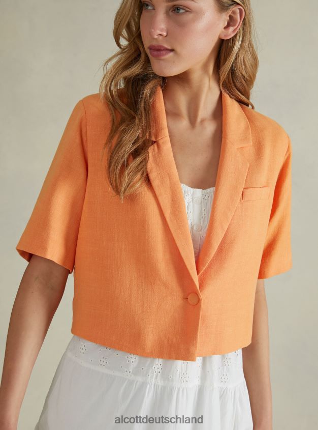 Kleidung de Alcott Frauen Kurzer Blazer aus Leinenmischung gn3 grünes Licht 88J68R514