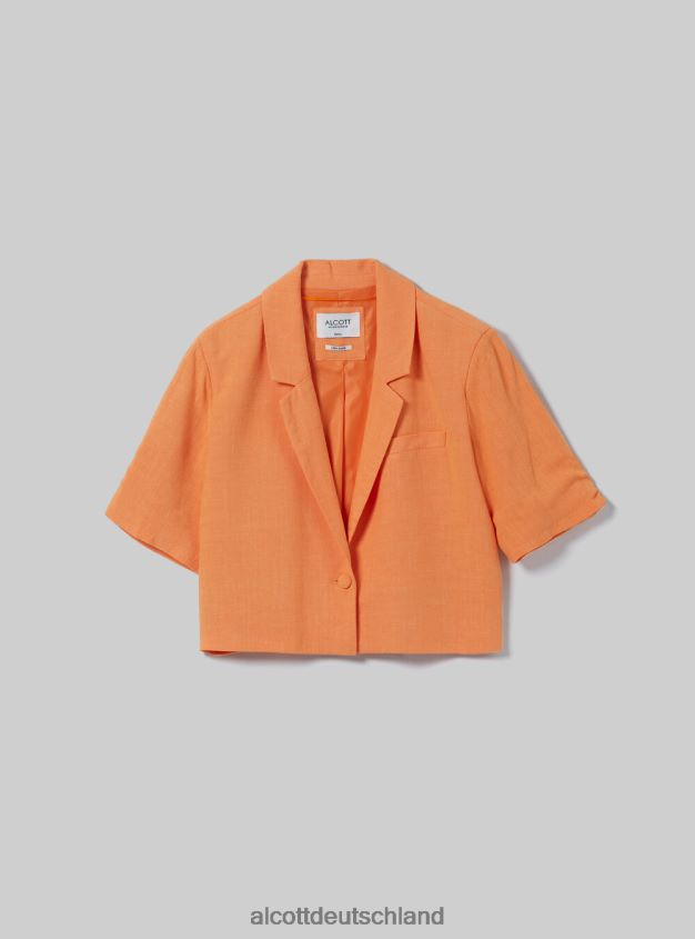 Kleidung de Alcott Frauen Kurzer Blazer aus Leinenmischung gn3 grünes Licht 88J68R514