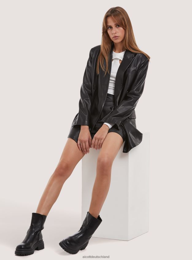 Kleidung de Alcott Frauen Übergroßer zweireihiger Blazer in Lederoptik bk1 schwarz 88J68R312