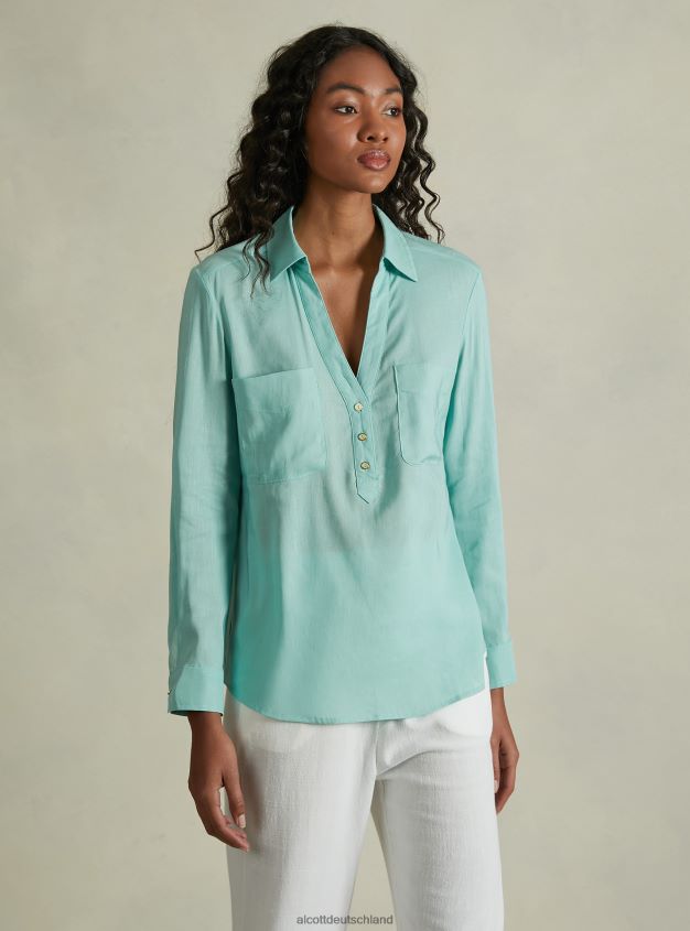 Kleidung de Alcott Frauen Bluse aus reinem Linoleum wh2 weiß 88J68R223