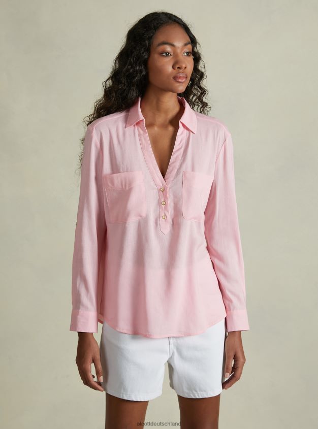 Kleidung de Alcott Frauen Bluse aus reinem Linoleum wh2 weiß 88J68R224