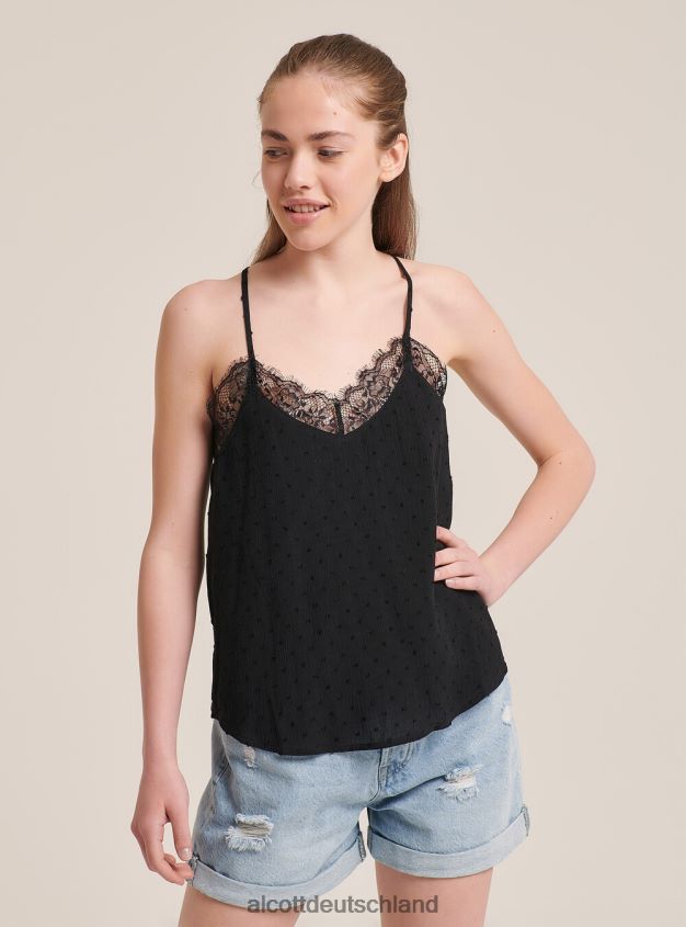 Kleidung de Alcott Frauen Bluse mit Spitzendetail Weiß 88J68R136