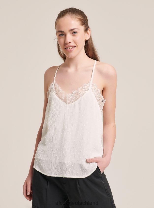 Kleidung de Alcott Frauen Bluse mit Spitzendetail Weiß 88J68R380