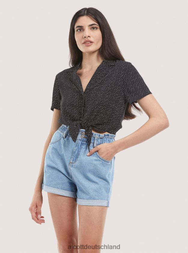 Kleidung de Alcott Frauen Camicia Crop con Nodo Schwarz 88J68R322