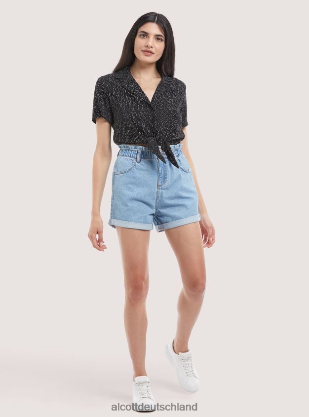 Kleidung de Alcott Frauen Camicia Crop con Nodo Schwarz 88J68R322