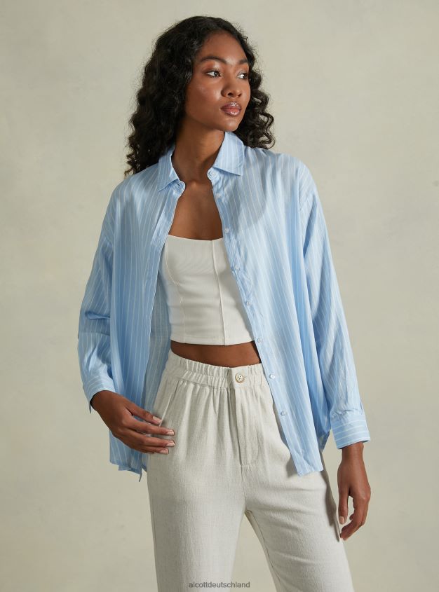 Kleidung de Alcott Frauen Gestreiftes Hemd aus Leinenmischung az3 azurblaues Licht 88J68R21