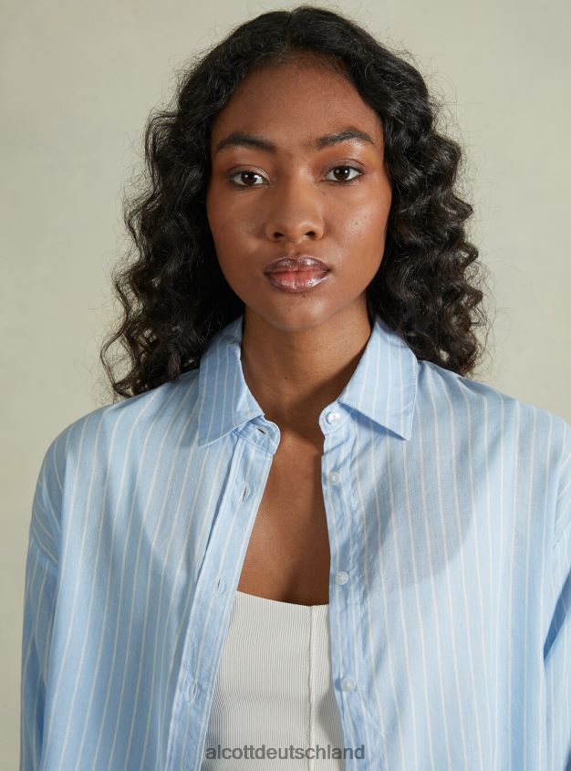 Kleidung de Alcott Frauen Gestreiftes Hemd aus Leinenmischung az3 azurblaues Licht 88J68R21