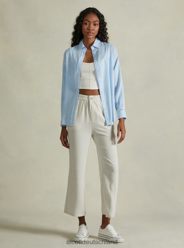 Kleidung de Alcott Frauen Gestreiftes Hemd aus Leinenmischung az3 azurblaues Licht 88J68R21