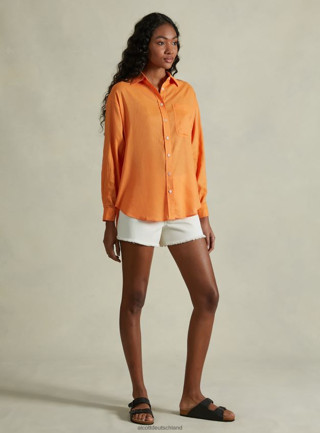 Kleidung de Alcott Frauen Hemd aus Leinenmischung mit Brusttasche ga3 Aqua grünes Licht 88J68R112