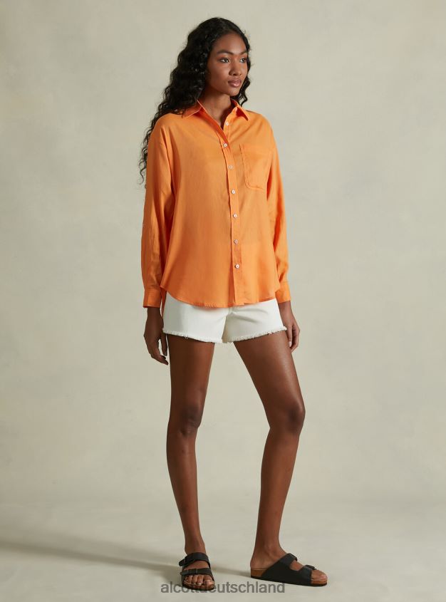 Kleidung de Alcott Frauen Hemd aus Leinenmischung mit Brusttasche ga3 Aqua grünes Licht 88J68R112