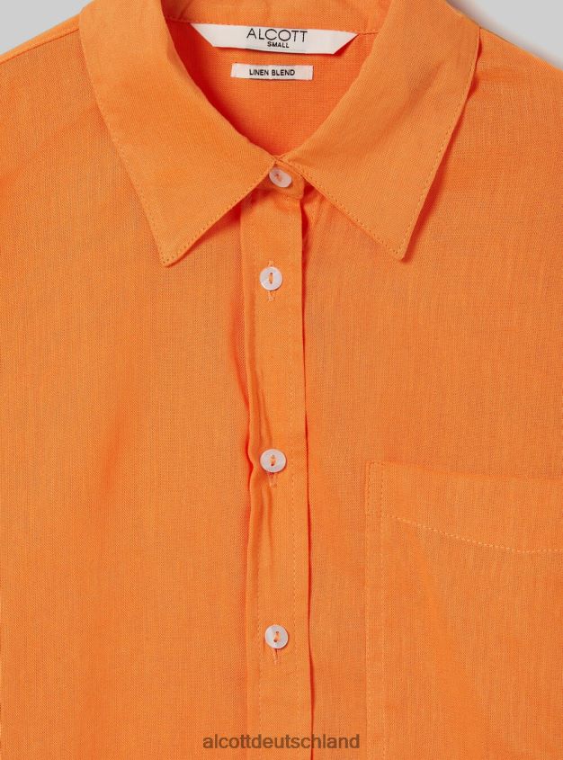 Kleidung de Alcott Frauen Hemd aus Leinenmischung mit Brusttasche ga3 Aqua grünes Licht 88J68R112