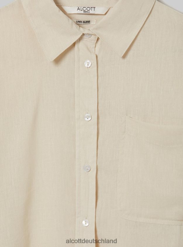 Kleidung de Alcott Frauen Hemd aus Leinenmischung mit Brusttasche ga3 Aqua grünes Licht 88J68R162