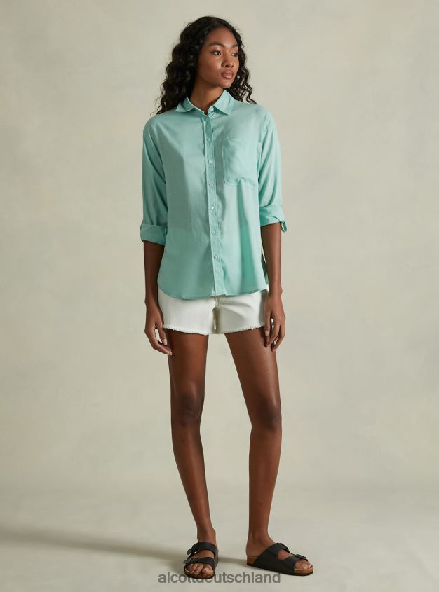 Kleidung de Alcott Frauen Hemd aus Leinenmischung mit Brusttasche ga3 Aqua grünes Licht 88J68R388