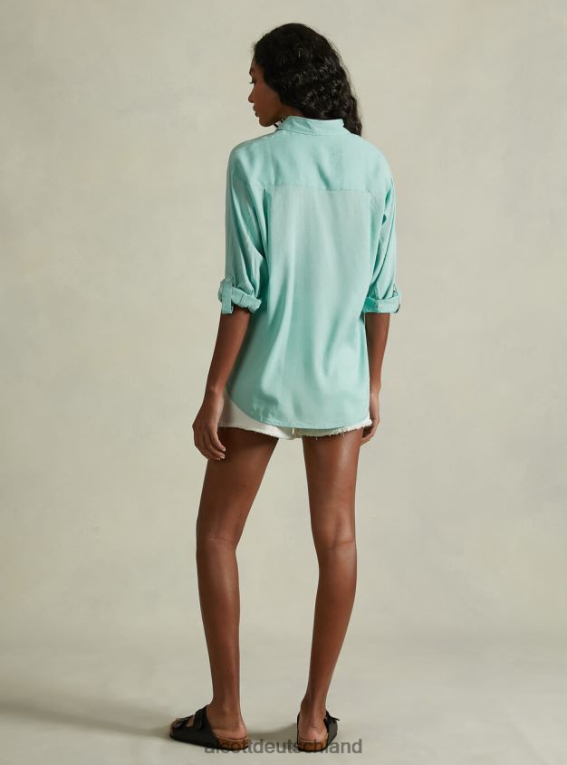 Kleidung de Alcott Frauen Hemd aus Leinenmischung mit Brusttasche ga3 Aqua grünes Licht 88J68R388