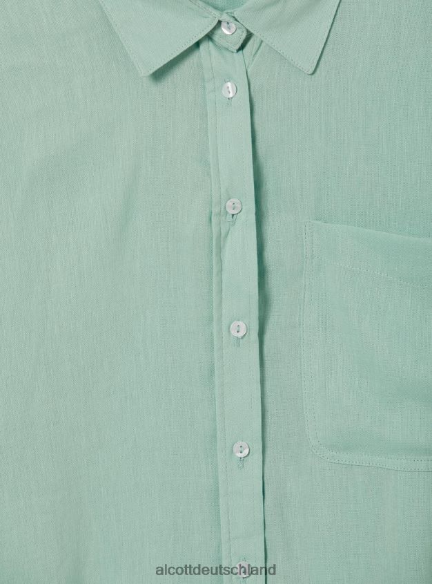 Kleidung de Alcott Frauen Hemd aus Leinenmischung mit Brusttasche ga3 Aqua grünes Licht 88J68R388