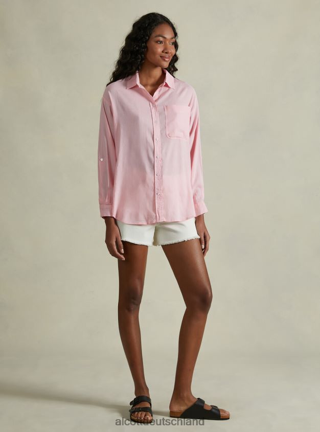 Kleidung de Alcott Frauen Hemd aus Leinenmischung mit Brusttasche ga3 Aqua grünes Licht 88J68R456