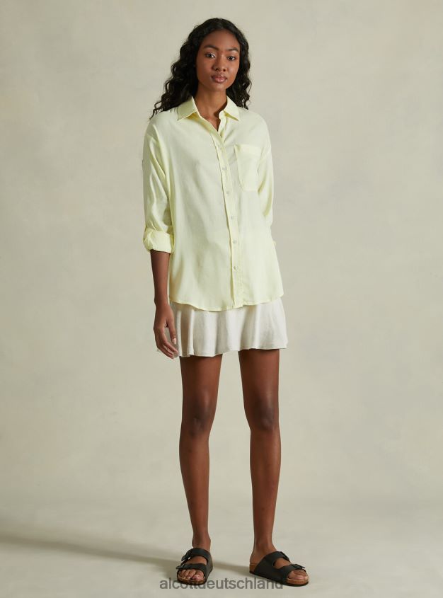 Kleidung de Alcott Frauen Hemd aus Leinenmischung mit Brusttasche ga3 Aqua grünes Licht 88J68R518