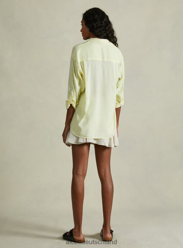 Kleidung de Alcott Frauen Hemd aus Leinenmischung mit Brusttasche ga3 Aqua grünes Licht 88J68R518