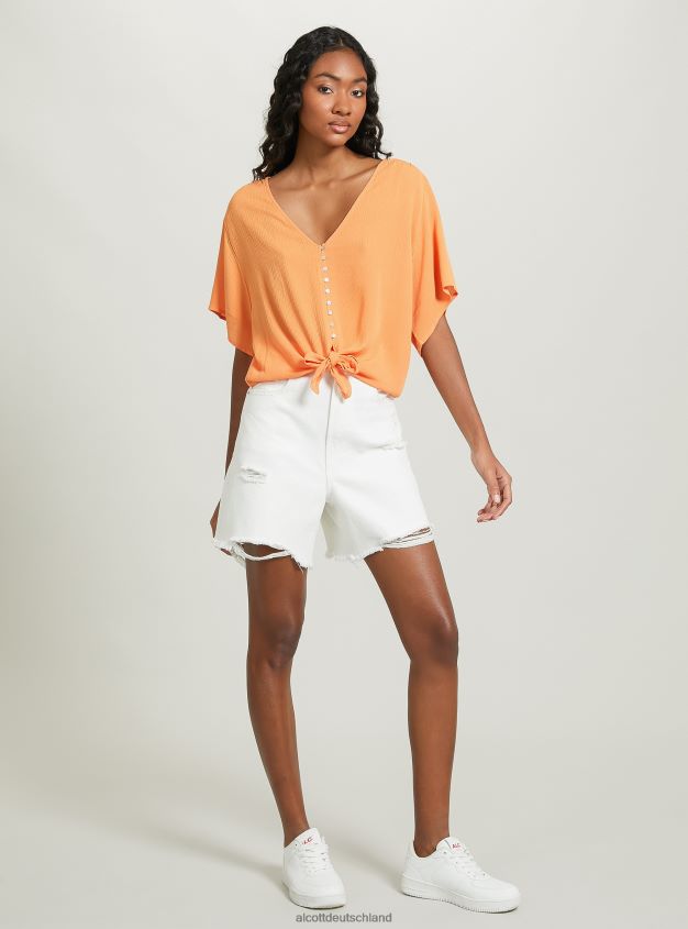 Kleidung de Alcott Frauen Hemd mit V-Ausschnitt und Taillenknoten wh2 weiß 88J68R168