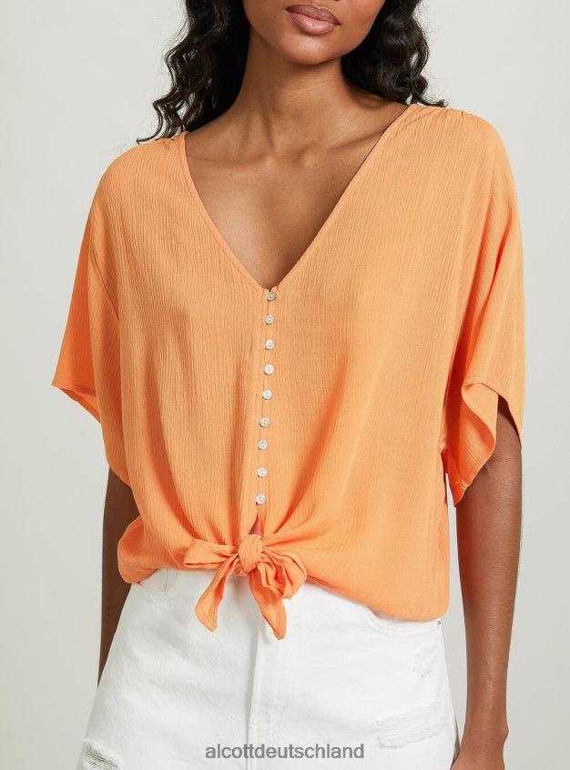 Kleidung de Alcott Frauen Hemd mit V-Ausschnitt und Taillenknoten wh2 weiß 88J68R168