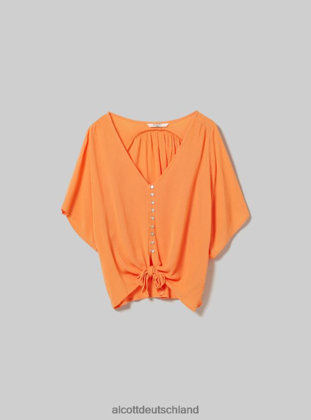 Kleidung de Alcott Frauen Hemd mit V-Ausschnitt und Taillenknoten wh2 weiß 88J68R168