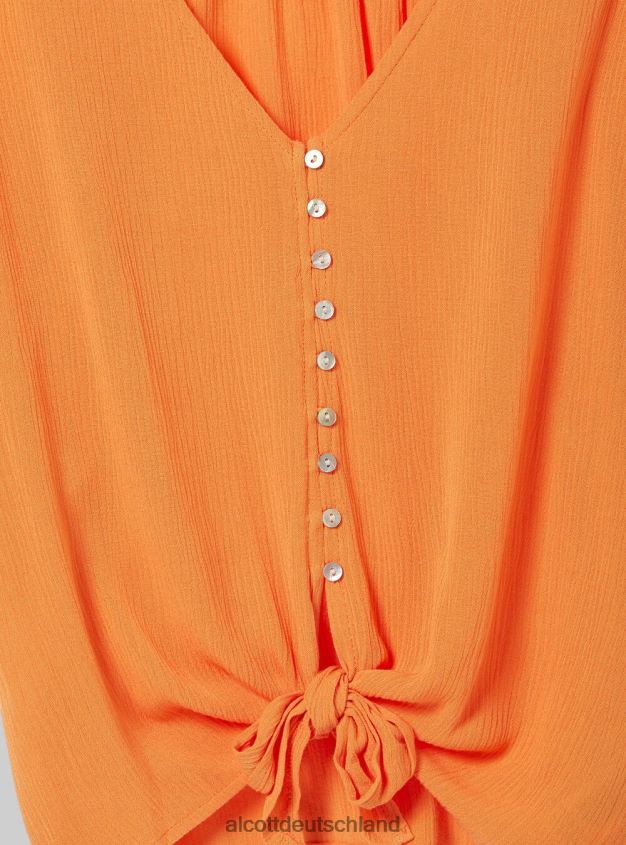 Kleidung de Alcott Frauen Hemd mit V-Ausschnitt und Taillenknoten wh2 weiß 88J68R168