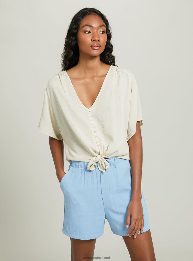 Kleidung de Alcott Frauen Hemd mit V-Ausschnitt und Taillenknoten wh2 weiß 88J68R219