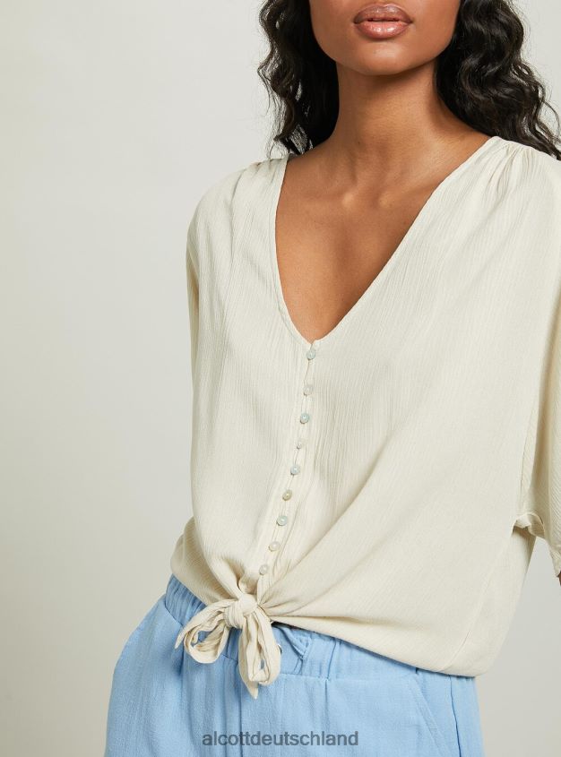 Kleidung de Alcott Frauen Hemd mit V-Ausschnitt und Taillenknoten wh2 weiß 88J68R219