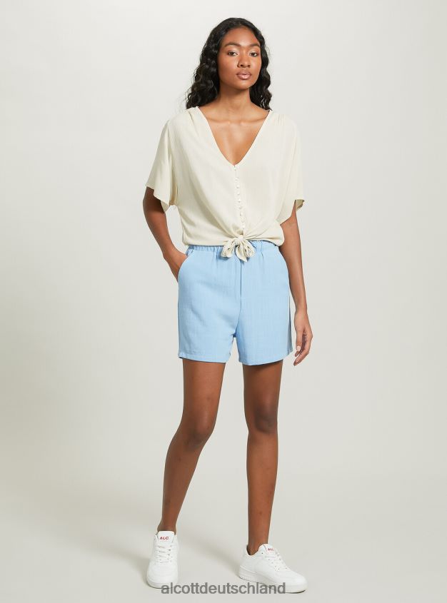 Kleidung de Alcott Frauen Hemd mit V-Ausschnitt und Taillenknoten wh2 weiß 88J68R219