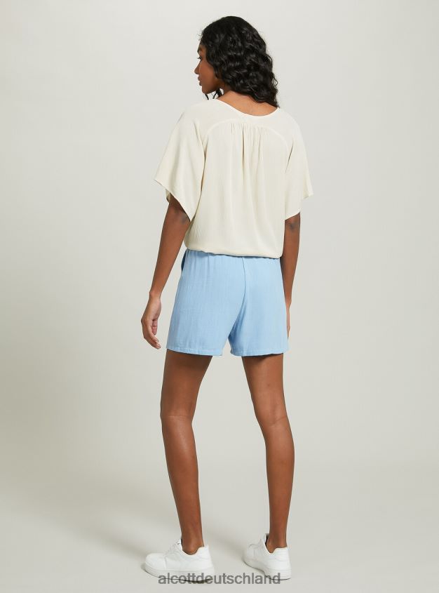 Kleidung de Alcott Frauen Hemd mit V-Ausschnitt und Taillenknoten wh2 weiß 88J68R219