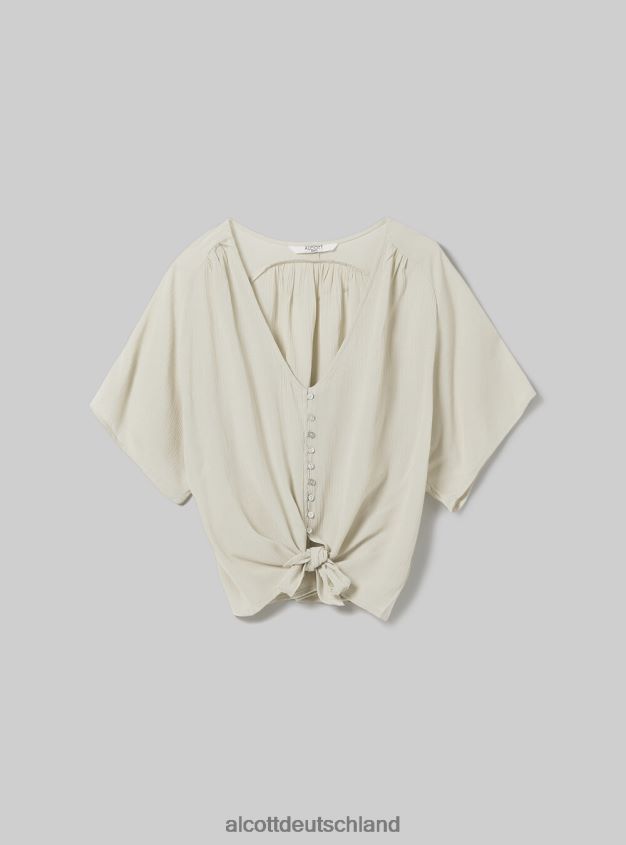 Kleidung de Alcott Frauen Hemd mit V-Ausschnitt und Taillenknoten wh2 weiß 88J68R219