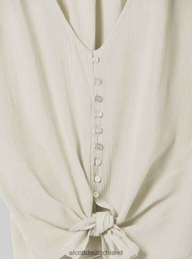 Kleidung de Alcott Frauen Hemd mit V-Ausschnitt und Taillenknoten wh2 weiß 88J68R219