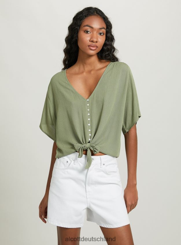 Kleidung de Alcott Frauen Hemd mit V-Ausschnitt und Taillenknoten wh2 weiß 88J68R240