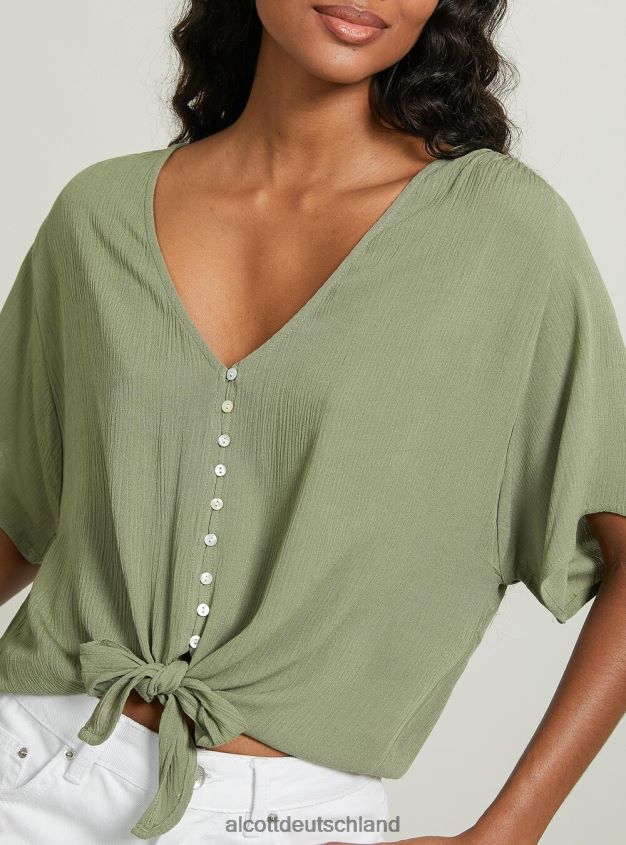 Kleidung de Alcott Frauen Hemd mit V-Ausschnitt und Taillenknoten wh2 weiß 88J68R240