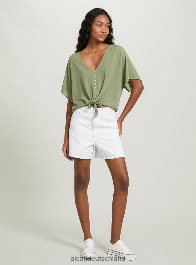 Kleidung de Alcott Frauen Hemd mit V-Ausschnitt und Taillenknoten wh2 weiß 88J68R240