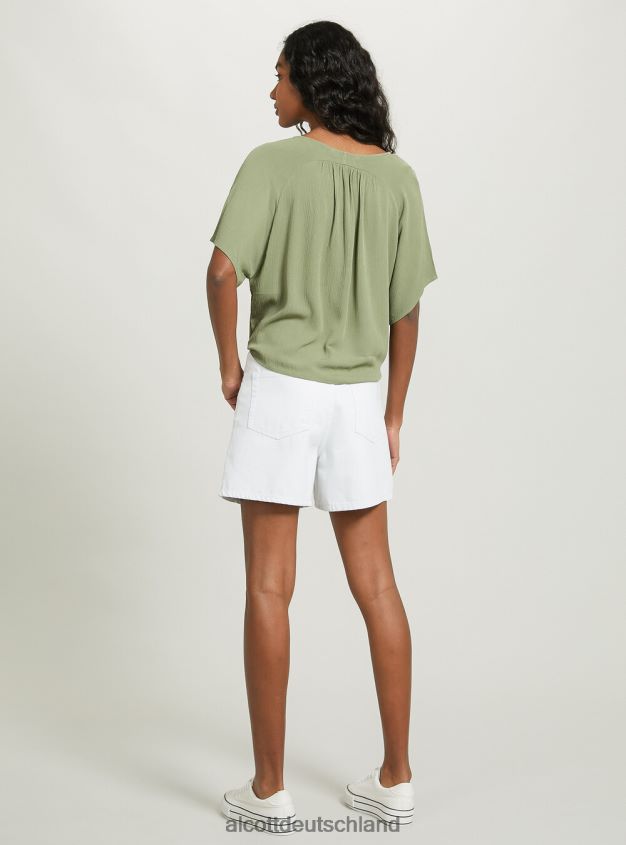 Kleidung de Alcott Frauen Hemd mit V-Ausschnitt und Taillenknoten wh2 weiß 88J68R240