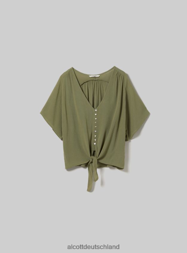 Kleidung de Alcott Frauen Hemd mit V-Ausschnitt und Taillenknoten wh2 weiß 88J68R240