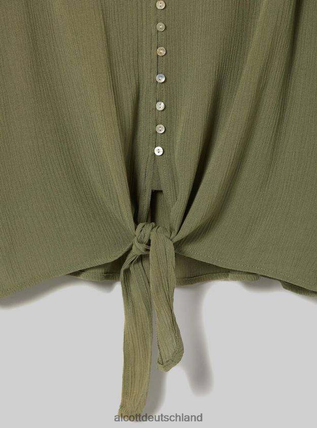 Kleidung de Alcott Frauen Hemd mit V-Ausschnitt und Taillenknoten wh2 weiß 88J68R240