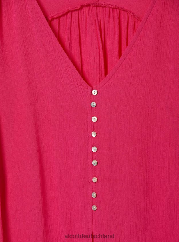 Kleidung de Alcott Frauen Hemd mit V-Ausschnitt und Taillenknoten wh2 weiß 88J68R328