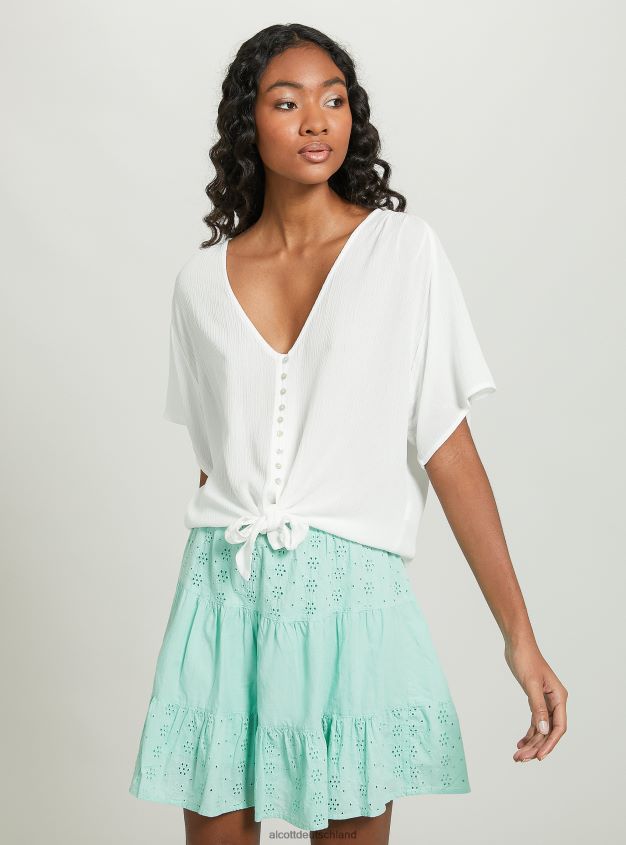 Kleidung de Alcott Frauen Hemd mit V-Ausschnitt und Taillenknoten wh2 weiß 88J68R4