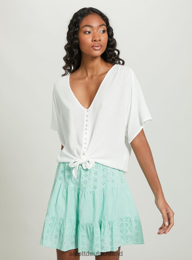 Kleidung de Alcott Frauen Hemd mit V-Ausschnitt und Taillenknoten wh2 weiß 88J68R4