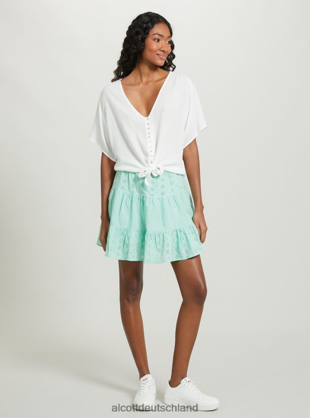 Kleidung de Alcott Frauen Hemd mit V-Ausschnitt und Taillenknoten wh2 weiß 88J68R4