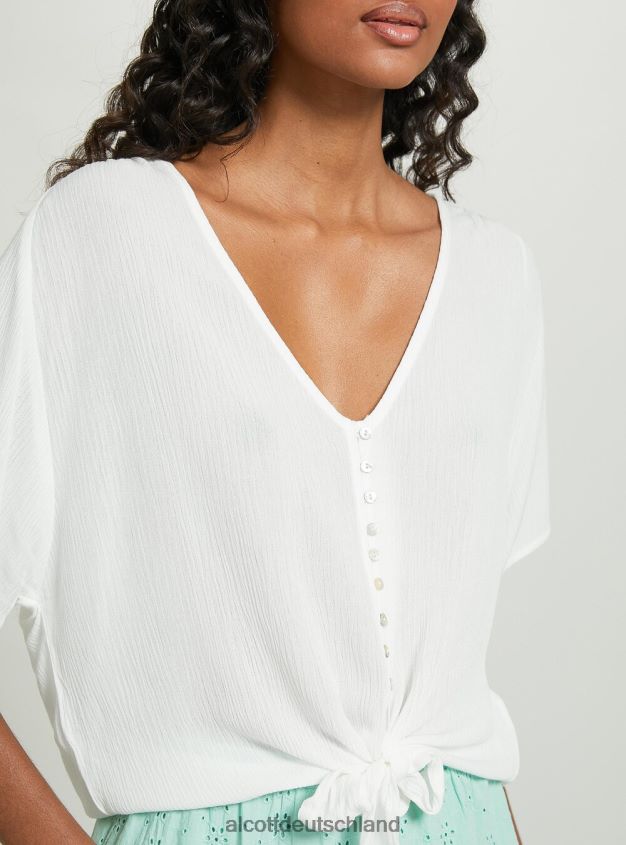 Kleidung de Alcott Frauen Hemd mit V-Ausschnitt und Taillenknoten wh2 weiß 88J68R4
