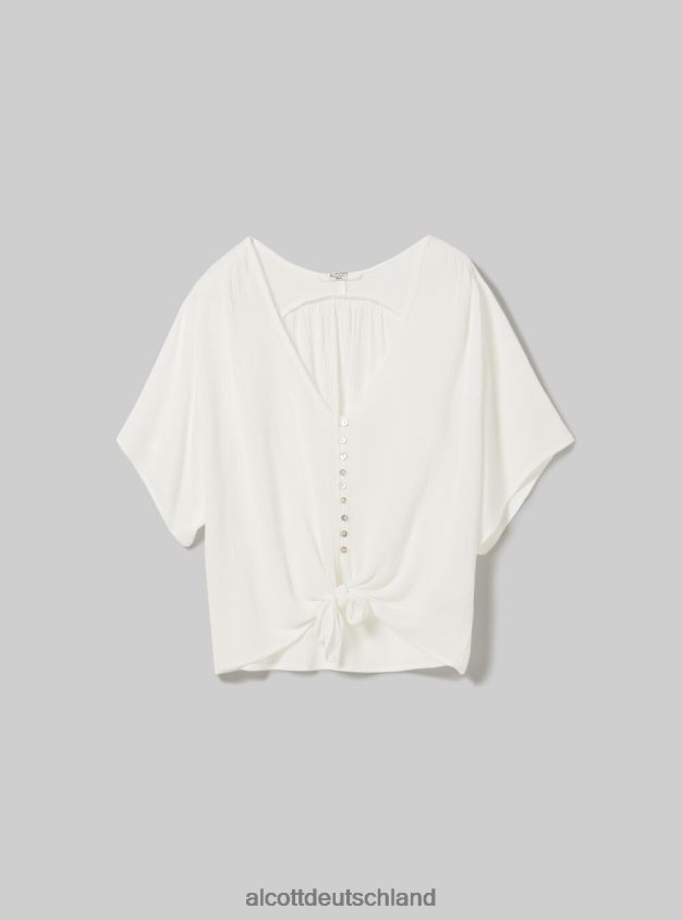 Kleidung de Alcott Frauen Hemd mit V-Ausschnitt und Taillenknoten wh2 weiß 88J68R4