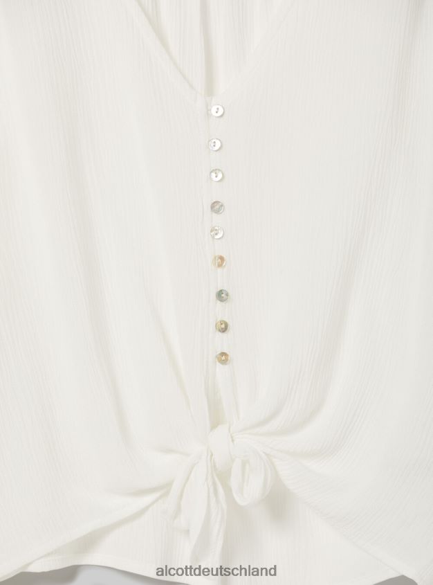 Kleidung de Alcott Frauen Hemd mit V-Ausschnitt und Taillenknoten wh2 weiß 88J68R4