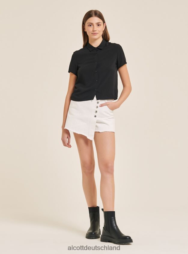 Kleidung de Alcott Frauen Kurz geschnittenes Hemd mit Brusttasche wh3 weiß 88J68R184