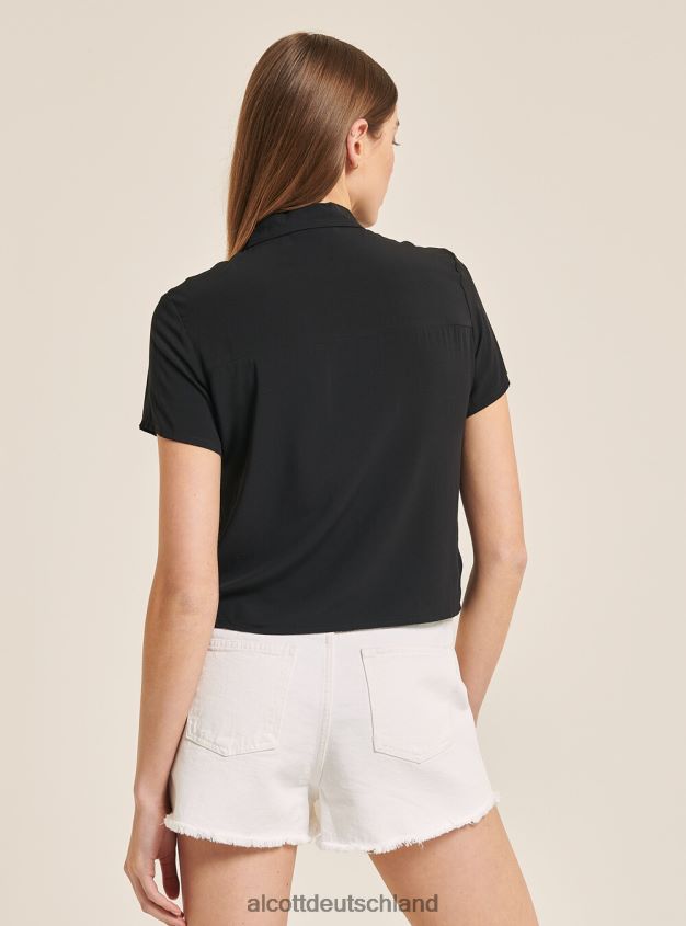 Kleidung de Alcott Frauen Kurz geschnittenes Hemd mit Brusttasche wh3 weiß 88J68R184